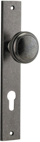 IVER Paddington Door Knob On Rectangular Backplate | Entrance Lever Set Only | 9 Finishes - Distressed Nickel