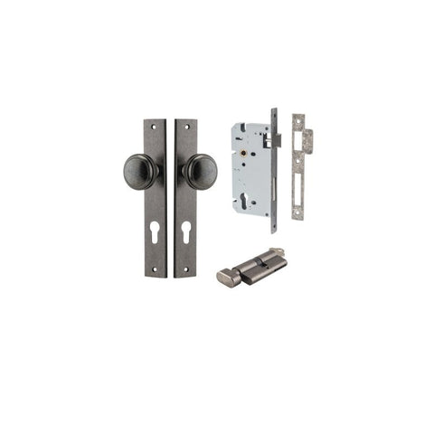 IVER Paddington Door Knob On Rectangular Backplate | Entrance Kit (Key/Thumb) | 9 Finishes - Distressed Nickel