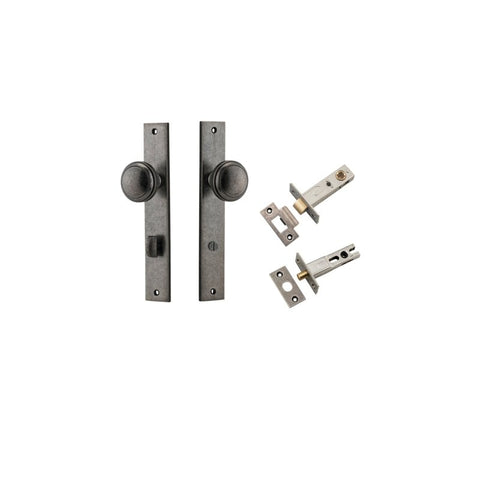 IVER Paddington Door Knob On Rectangular Backplate | Separate Privacy Kit | 9 Finishes - Distressed Nickel