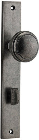 IVER Paddington Door Knob On Rectangular Backplate | Privacy Lever Set Only | 9 Finishes - Distressed Nickel