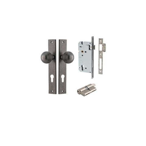 IVER Guildford Door Knob On Rectangular Backplate | Entrance Kit (Key/Key) | 9 Finishes - Distressed Nickel