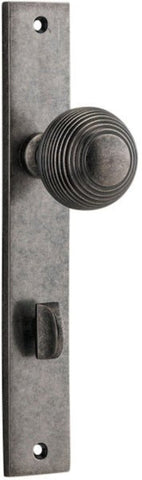 IVER Guildford Door Knob On Rectangular Backplate | Privacy Lever Set Only | 9 Finishes - Distressed Nickel