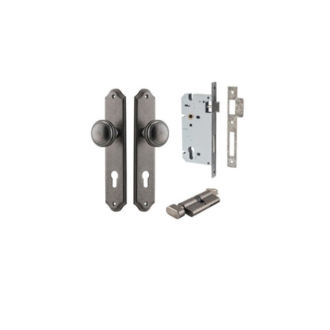 IVER Paddington Door Knob On Shouldered Backplate | Entrance Kit (Key/Thumb) | 9 Finishes - Distressed Nickel