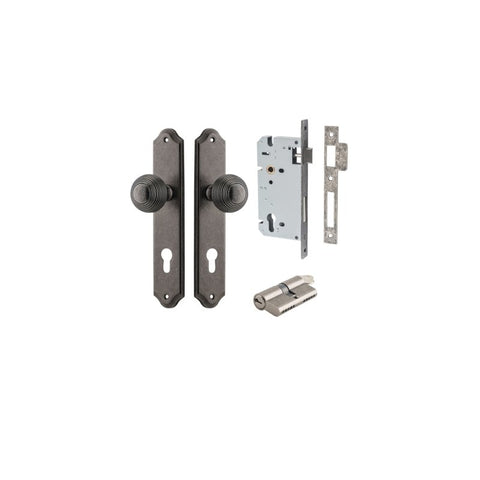 IVER Guildford Door Knob On Shouldered Backplate | Entrance Kit (Key/Key) | 8 Finishes - Distressed Nickel