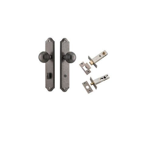 IVER Guildford Door Knob On Shouldered Backplate | Separate Privacy Kit | 8 Finishes - Distressed Nickel