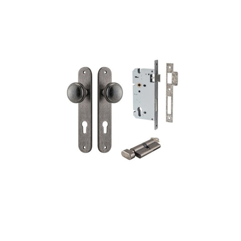 IVER Paddington Door Knob On Oval Backplate | Entrance Kit (Key/Thumb) | 9 Finishes - Distressed Nickel