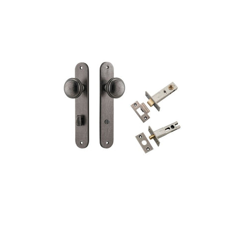 IVER Paddington Door Knob On Oval Backplate | Separate Privacy Kit | 9 Finishes - Distressed Nickel