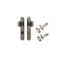 IVER Paddington Door Knob On Oval Backplate | Separate Privacy Kit | 9 Finishes - Distressed Nickel