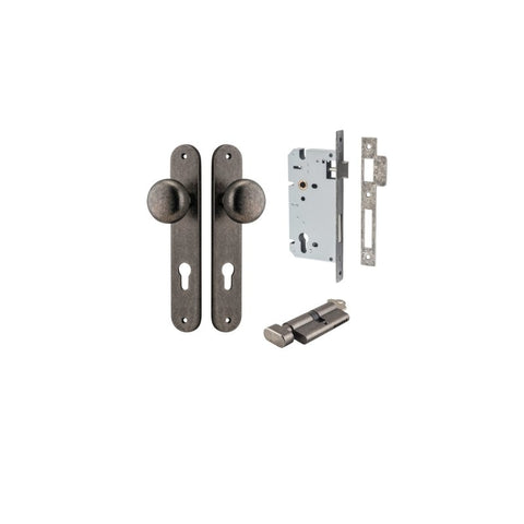 IVER Cambridge Door Knob On Oval Backplate | Entrance Kit (Key/Thumb) | 9 Finishes - Distressed Nickel