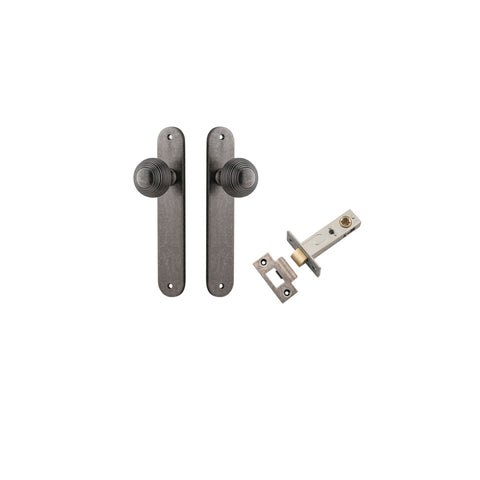 IVER Guildford Door Knob On Oval Backplate | Passage Kit | 9 Finishes - Distressed Nickel