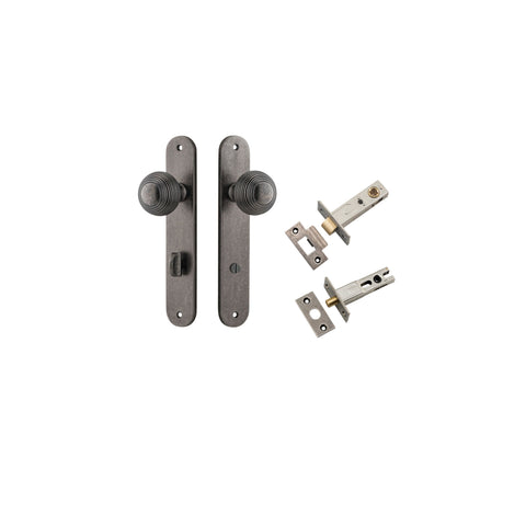 IVER Guildford Door Knob On Oval Backplate | Separate Privacy Kit | 9 Finishes - Distressed Nickel