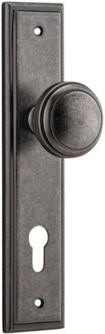 IVER Paddington Door Knob On Stepped Backplate | Entrance Lever Set Only | 9 Finishes - Distressed Nickel