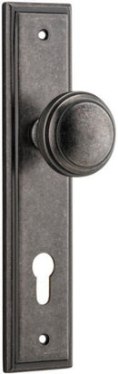 IVER Paddington Door Knob On Stepped Backplate | Entrance Lever Set Only | 9 Finishes - Distressed Nickel