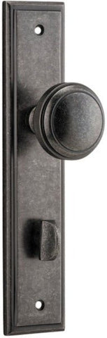 IVER Paddington Door Knob On Stepped Backplate | Privacy Lever Set Only | 9 Finishes - Distressed Nickel