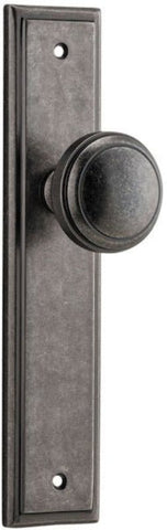 IVER Paddington Door Knob On Stepped Backplate | Passage Lever Set Only | 9 Finishes - Distressed Nickel