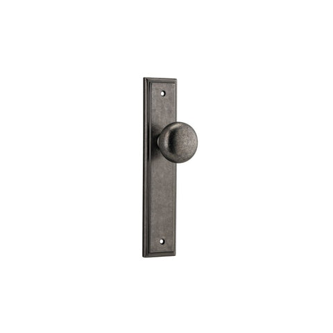 IVER Cambridge Door Knob On Stepped Backplate | Passage Lever Set Only | 9 Finishes - Distressed Nickel