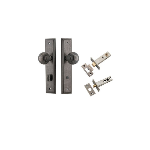 IVER Guildford Door Knob On Stepped Backplate | Separate Privacy Kit | 9 Finishes - Distressed Nickel