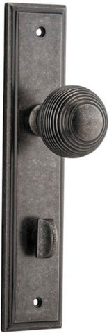 IVER Guildford Door Knob On Stepped Backplate | Privacy Lever Set Only | 9 Finishes - Distressed Nickel