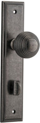 IVER Guildford Door Knob On Stepped Backplate | Privacy Lever Set Only | 9 Finishes - Distressed Nickel