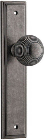 IVER Guildford Door Knob On Stepped Backplate | Passage Lever Set Only | 9 Finishes - Distressed Nickel