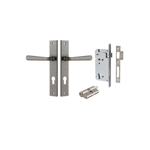 IVER Copenhagen Door Lever Handle On Rectangular Backplate | Entrance Kit (Key/Key) | 7 Finishes - Distressed Nickel