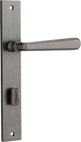 IVER Copenhagen Door Lever Handle On Rectangular Backplate | Privacy Lever Set Only | 7 Finishes - Distressed Nickel