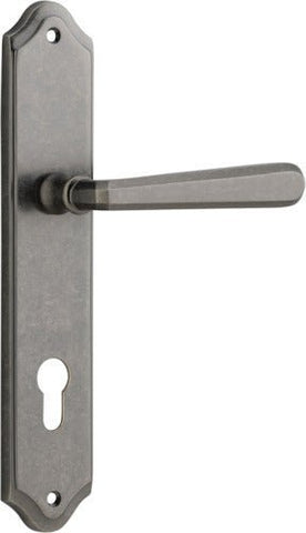 Iver Copenhagen Door Lever Handle on Shouldered Backplate | Entrance Lever Set Only | 7 Finishes - Distressed Nickel
