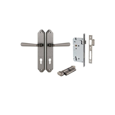 Iver Copenhagen Door Lever Handle on Shouldered Backplate | Entrance Kit (Key/Thumb) | 7 Finishes - Distressed Nickel