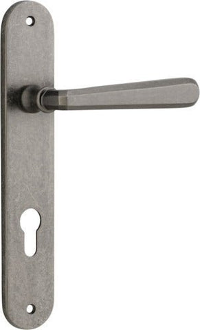 Iver Copenhagen Solid Brass Door Lever on Oval Backplate | Entrance Lever Set Only | 7 Finishes - Distressed Nickel