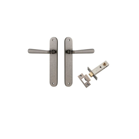 Iver Copenhagen Solid Brass Door Lever on Oval Backplate | Passage Kit | 7 Finishes - Distressed Nickel