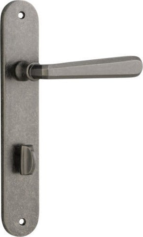 Iver Copenhagen Solid Brass Door Lever on Oval Backplate | Privacy Lever Set Only | 7 Finishes - Distressed Nickel