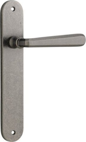 Iver Copenhagen Solid Brass Door Lever on Oval Backplate | Passage Lever Set Only | 7 Finishes - Distressed Nickel