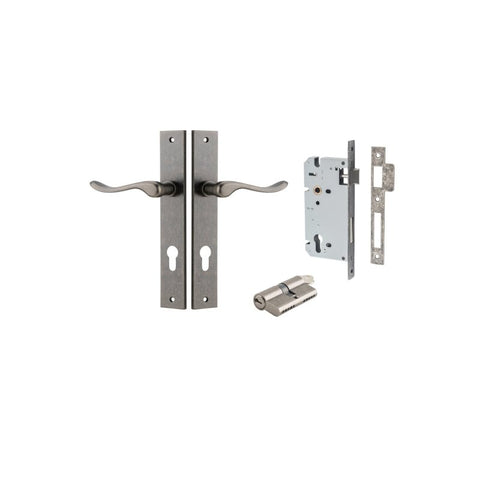 IVER Stirling Door Lever Handle On Rectangular Backplate | Entrance Kit (Key/Key) | 8 Finishes - Distressed Nickel