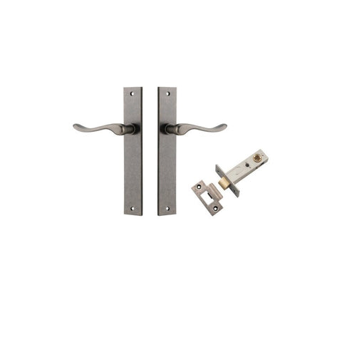IVER Stirling Door Lever Handle On Rectangular Backplate | Passage Kit | 8 Finishes - Distressed Nickel