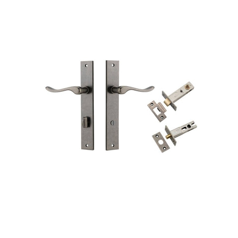 IVER Stirling Door Lever Handle On Rectangular Backplate | Separate Privacy Kit | 8 Finishes - Distressed Nickel