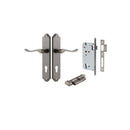 IVER Stirling Door Lever Handle On Shouldered Backplate | Entrance Kit (Key/Thumb) | 8 Finishes - Distressed Nickel