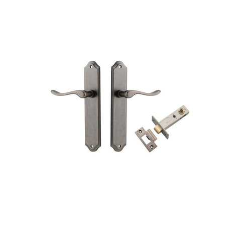 IVER Stirling Door Lever Handle On Shouldered Backplate | Passage Kit | 8 Finishes - Distressed Nickel