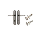 IVER Stirling Door Lever Handle On Shouldered Backplate | Separate Privacy Kit | 8 Finishes - Distressed Nickel