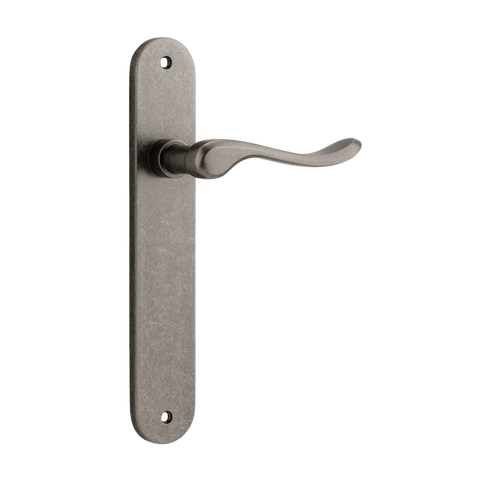 Iver Stirling Solid Brass Door Lever on Oval Backplate | Passage Lever Set Only | 8 Finishes - Distressed Nickel