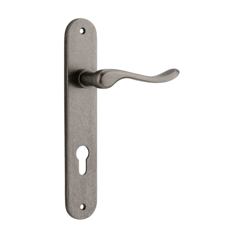 Iver Stirling Solid Brass Door Lever on Oval Backplate | Entrance Lever Set Only | 8 Finishes - Distressed Nickel
