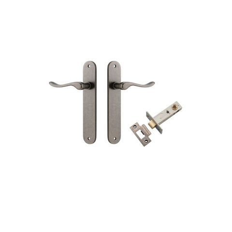 Iver Stirling Solid Brass Door Lever on Oval Backplate | Passage Kit | 8 Finishes - Distressed Nickel