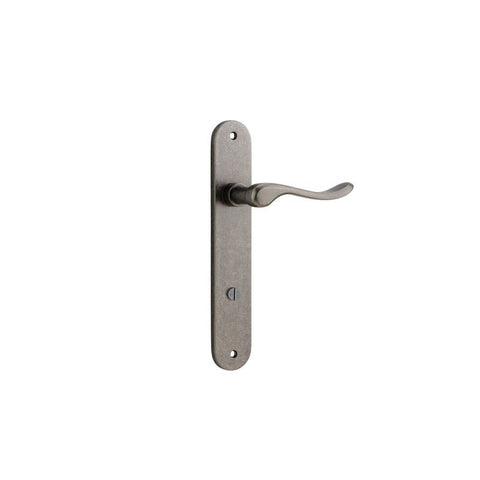 Iver Stirling Solid Brass Door Lever on Oval Backplate | Privacy Lever Set Only | 8 Finishes - Distressed Nickel