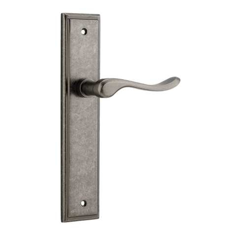 IVER Stirling Door Lever Handle On Stepped Backplate | Passage Lever Set Only | 8 Finishes - Distressed Nickel