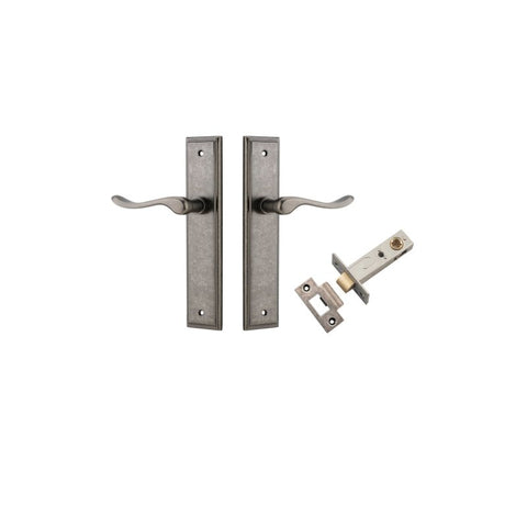 IVER Stirling Door Lever Handle On Stepped Backplate | Passage Kit | 8 Finishes - Distressed Nickel