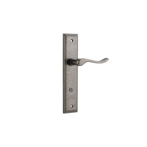 IVER Stirling Door Lever Handle On Stepped Backplate | Privacy Lever Set Only | 8 Finishes - Distressed Nickel