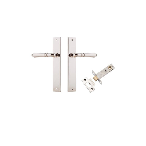 IVER Sarlat Lever Door Handle On Rectangular Backplate | Passage Kit | 10 Finishes - Polished Nickel