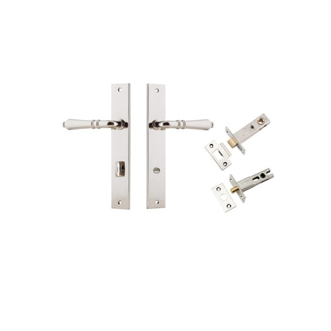 IVER Sarlat Lever Door Handle On Rectangular Backplate | Separate Privacy Kit | 10 Finishes - Polished Nickel