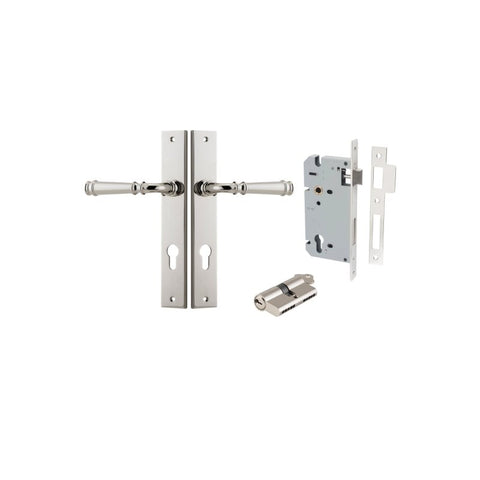 IVER Verona Door Lever Handle On Rectangular Backplate | Entrance Kit (Key/Key) | 9 Finishes - Polished Nickel