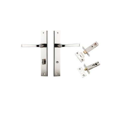 IVER Annecy Door Lever Handle On Rectangular Backplate | Separate Privacy Kit | 9 Finishes - Polished Nickel