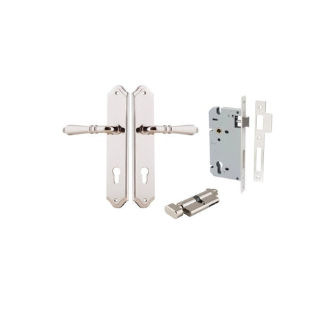 IVER Sarlat Lever Door Handle On Shouldered Backplate | Entrance Kit (Key/Thumb) | 10 Finishes - Polished Nickel